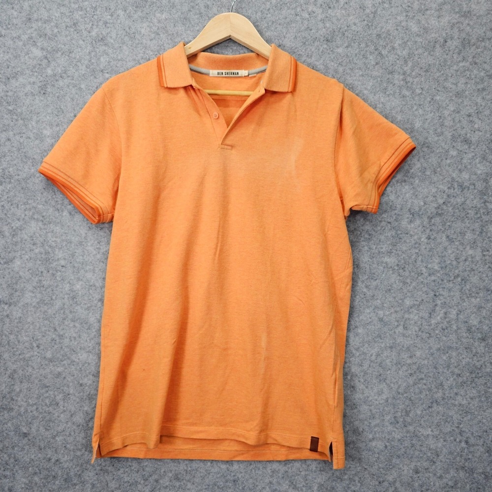 Preppy Orange Polo Shirt Mens SMALL Cotti Stretch Golf  BEN SHERMAN Soho Slim